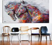Allernieuwste.nl® Canvas Schilderij * 2 Grafitti Paarden * - Kunst aan je Muur - Grafitti - Groot - Kleur - 40 x 80 cm