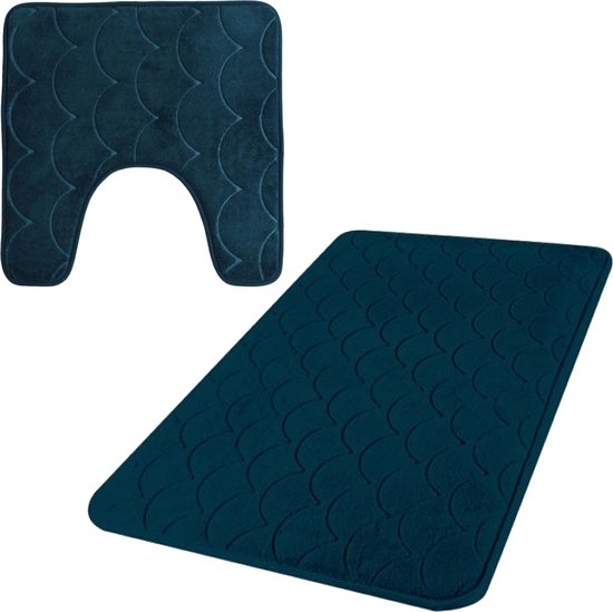 Urban Living badkamer droogloop matjes/tapijt - set 2x stuks - memory foam - donkerblauw