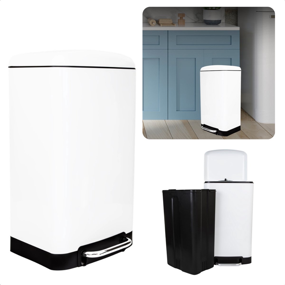 Goedkoopste Pedaalemmer 6 Liter - Metaal - Wit Afvalbak - Afvalemmer - Afvalcontainer - 6L - Prullenbak