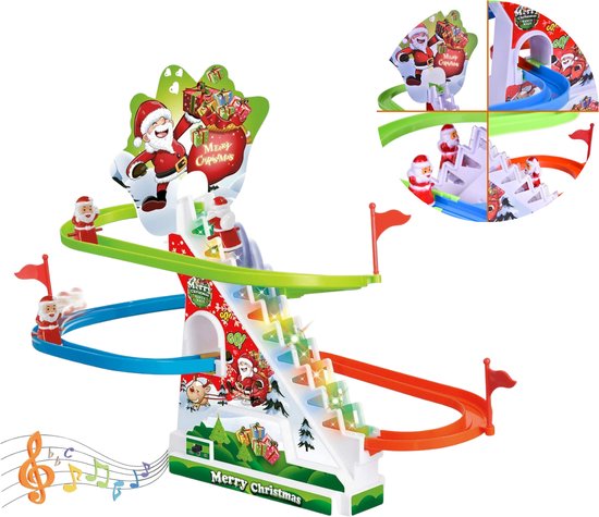 Piste d'escalade de Noël Cheqo® XL - Jouets de Noël - Scène de Noël - Décorations de Noël de Noël - Avec lumières et musique de Noël