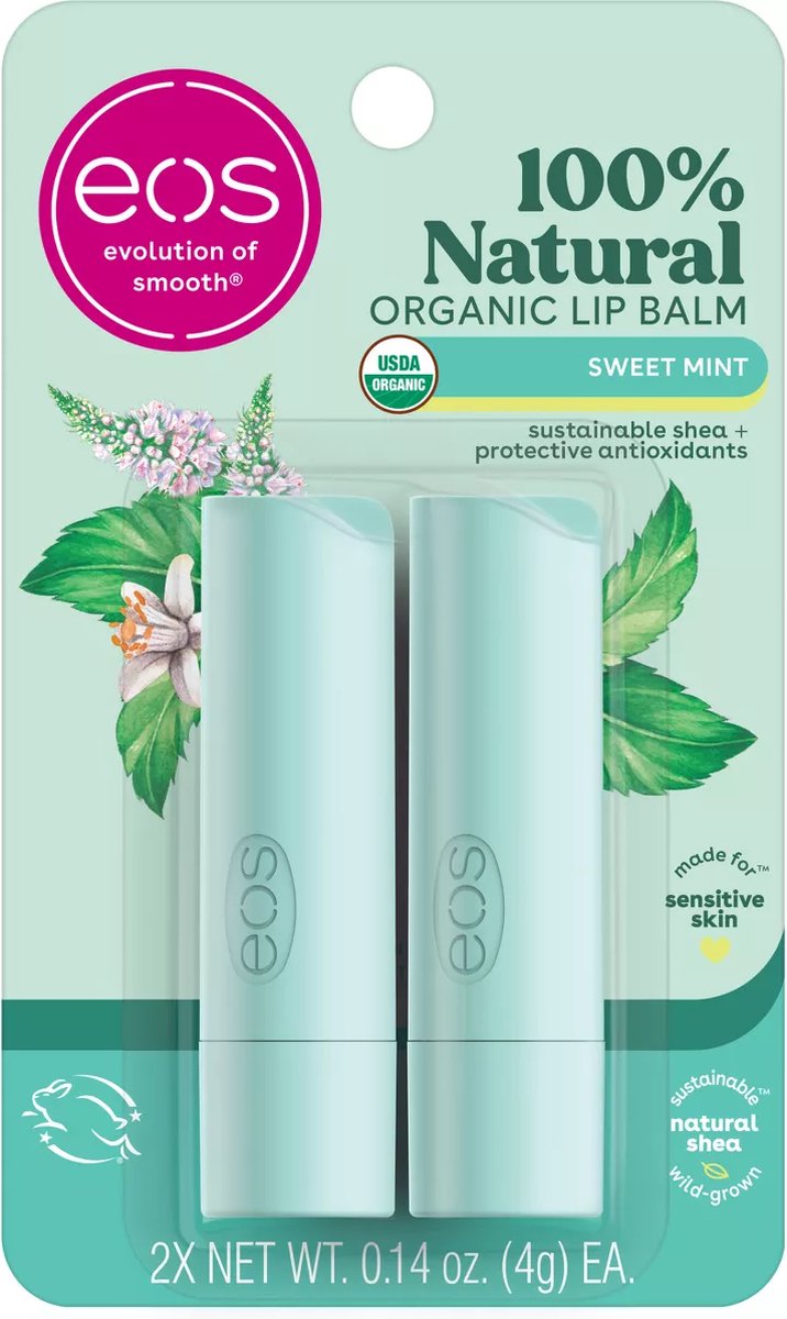 eos 100% Natural Organic Lip Balm Sticks - Lippenbalsem - Lipverzorging - Hydratatie voor de hele dag - Sweet Mint