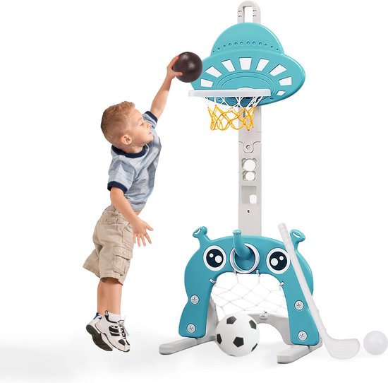 Basketbalring voor kinderen - 4-in-1 basketbalset voor kinderen voor binnen en buiten - basketbalring - in hoogte verstelbaar - doelklopper, worp, golf, voetbaldoelspel - sportspeelgoed (groen)