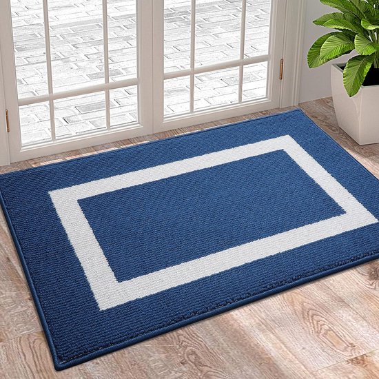 Deurmat, wasbaar, voetmat voor binnen, antislip, vuilvangmat, deurmat, entree-tapijt voor huisdeur, binnen, 50 x 80 cm, blauw