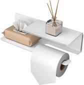 Toiletpapierhouder met dubbele plank, toiletrolhouder Inka vochtige doekjes, 30 x 10 cm wc-papierhouder, boren en zelfklevend, papierhouder voor badkamer en keuken, wit
