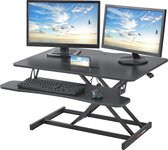 in hoogte verstelbare bureautoren 915 x 600 mm sta-bureau met brede toetsenbordlade, Quick Sit Stand dubbellaags computerbureau sta-bureauconverter 20 kg draagvermogen voor 2 monitoren zwart