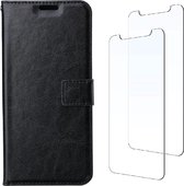 Bibliothèque LuxeBass et 2x Protecteurs d'écran adaptés pour iPhone 13 - Zwart - bibliothèque - couverture de livre - étui de livre - couverture de livre