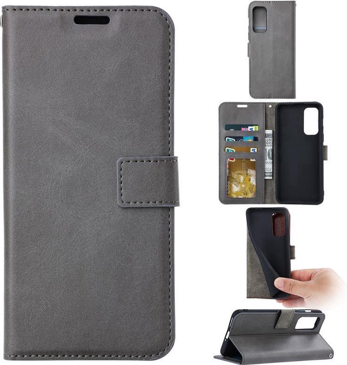 LuxeBass Hoesje geschikt voor Motorola Moto G52 - Boekhoesje - Grijs - Portemonneehoesje gsm hoesje - telefoonhoes - telefoonhoesjes