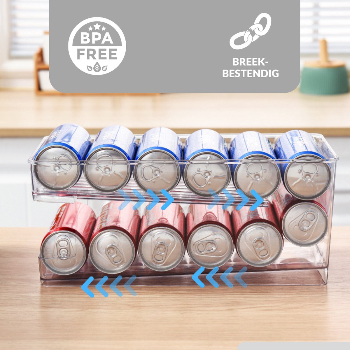 OnDisplay FIFO Gravity Auto-Feed Koelkast Soda /Beer Can Organizer - Slaat tot 12 blikjes in koelkast - BPA Free Food-Grade Storage Solution voor standaard en hoge blikjes | NL
