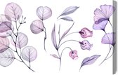 Schilderijkoning - Canvas Schilderij Violetroze Bladeren En Bloemen - 100 x 70 cm