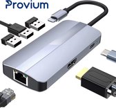 USB-C Hub - 6 in 1 - HDMI - Ethernet - USB 3.0 - USB-C Docking Station adapter splitter - Grijs - Provium