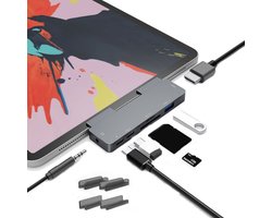 USB-C Hub voor o.a. iPad Pro – AUX – HDMI – USB 3.0 – Micro-SD – USB adapter splitter – 7 poorten – Grijs – Provium