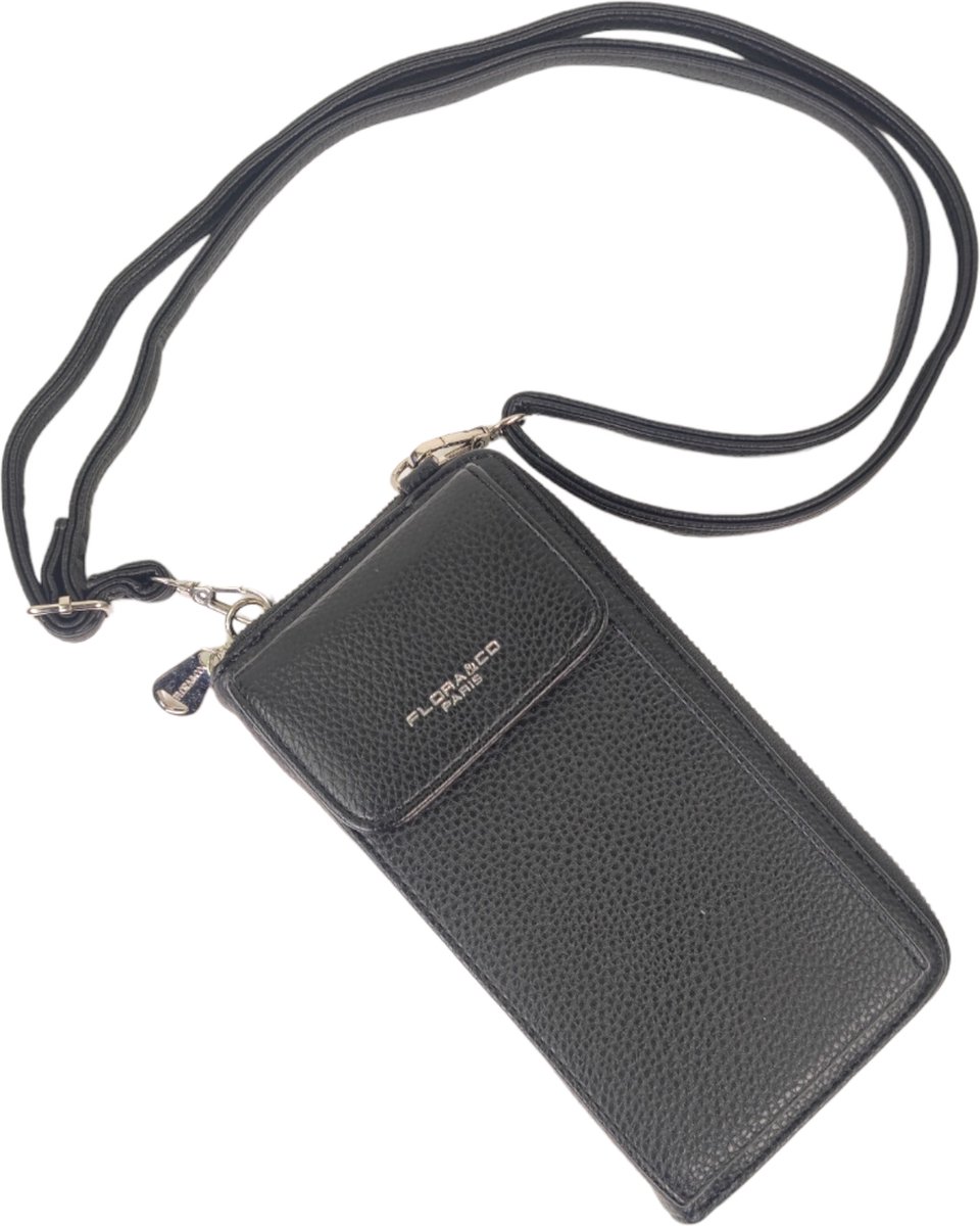 Flora & Co - Crossbody telefoontasje - zip-around portemonnee - verstelbare riem - zwart