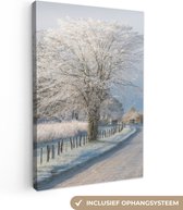 Canvas - Foto op canvas - Winter - Weg - Bomen - Landschap - 80x120 cm - Canvasdoek - Wanddecoratie