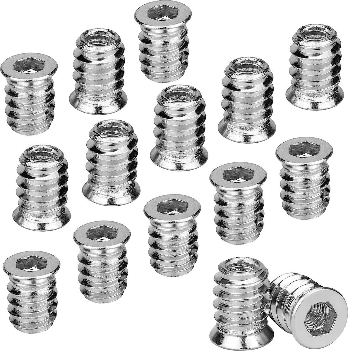 100 x Screw-In Nuts M6 Sockets Screw-In Sleeve M6 x 15 mm Screw-In Nut with Covering Edge Threaded Insert Hex Allen Nuts Made of Galvanised Steel