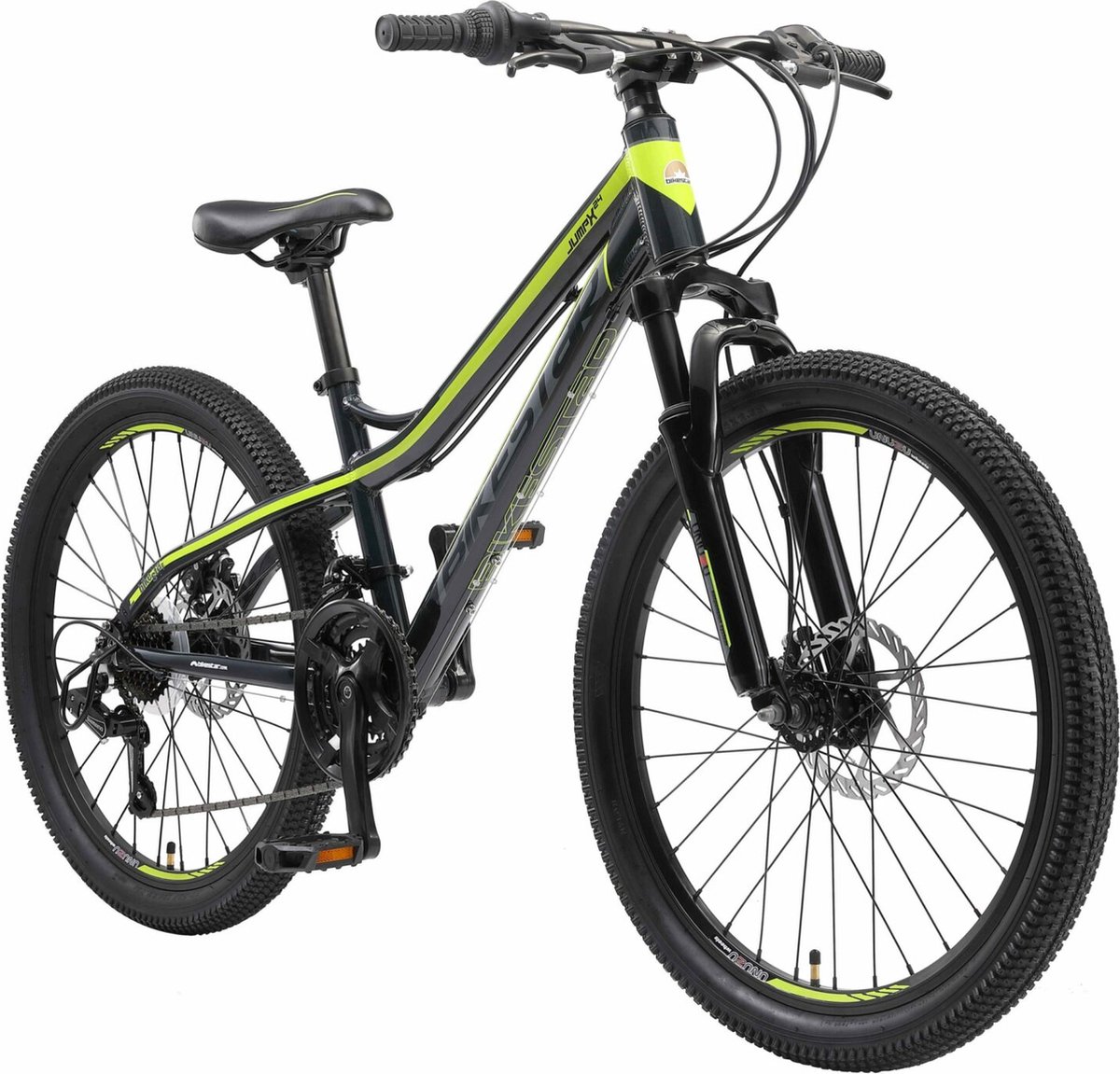 Bikestar, hardtail MTB, 21 speed, 24 inch, zwart/groen