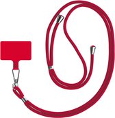 Rood telefoonkoord met een rode telefoon patch en metalen clip.