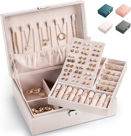 Sieradenkistje, Grote houten juwelendoos houten fluwelen ketting ring oorbel horloge organisator sieraden opbergkoffer
