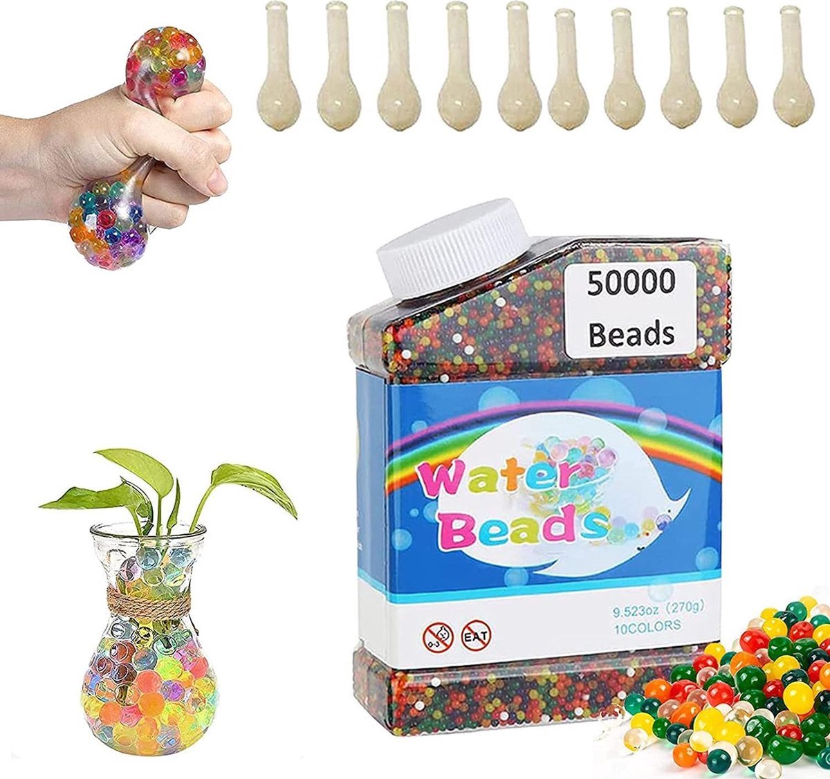 Borvat® | Waterkralen - 50.000 stuks - Crystal Soil Beads - Gel Soil Beads - Kleurrijke bodem modder kralen - Crystal Water ballen voor vaas - gemengde kleuren - Waterballetjes