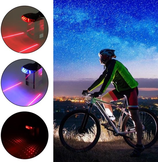 Feu Arrière Vélo LED 5 LED + 2 Lasers – Clignotant Rouge étanche – Lot De 1