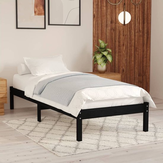 The Living Store Bedframe - Massief Grenenhout - 75x190 cm - Zwart