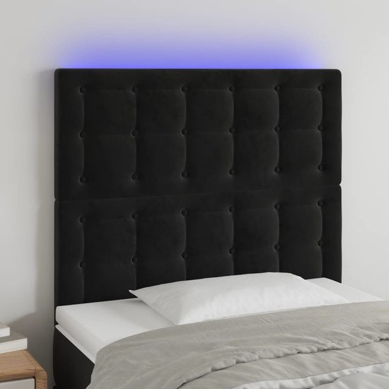 The Living Store Hoofdeinde - Stof - LED Verlichting - Verstelbaar - Comfortabele Ondersteuning - Snijdbare LED-strip - Zwart - 100x5x118/128cm