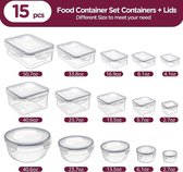 Vershouddozen met deksel, set voorraaddozen, 30-delige opbergbox (15 containers + 15 deksels) keuken, lekvrij, voedselcontainers, set voor magnetron, vriesvak