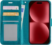 Hoes Geschikt voor iPhone 15 Hoesje Book Case Hoes Flip Cover Wallet Bookcase - Turquoise