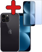 Hoesje Geschikt voor iPhone 15 Pro Hoesje Siliconen Case Hoes Met Screenprotector - Hoes Geschikt voor iPhone 15 Pro Hoes Cover Case - Transparant