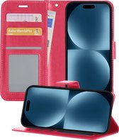 Hoesje Geschikt voor iPhone 15 Hoesje Book Case Hoes Portemonnee Cover Walletcase - Hoes Geschikt voor iPhone 15 Hoes Bookcase Hoesje - Roze