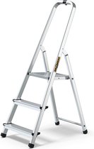 Aluminium ladder, opklapbaar, aan beide zijden, 2 x 3 treden, dubbele ladder, draagvermogen tot 150 kg, TÜV-gecertificeerd