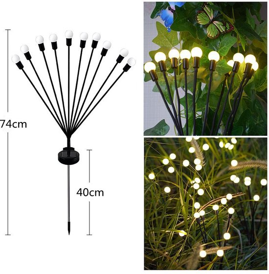 Verlicht Je Tuin met Stijl-LED-tuinlamp op zonne energie vuurvlieg 10 lichts-warm licht-74 cm Hoog