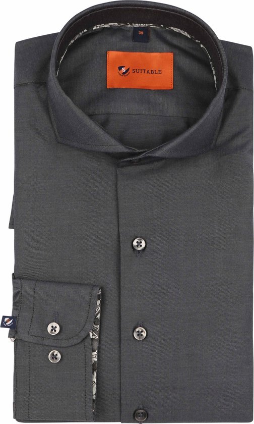 Suitable - Twill Overhemd Antraciet - Heren - Maat 42 - Slim-fit