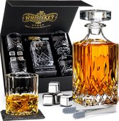 Whisiskey Whiskey Karaf - Klassiek - Whiskey Glazen - Luxe Whiskey Karaf Set - 0,8 L – Decanteer Set - Whisky Set - Incl. 4 Tumbler Glazen, 4 RVS Whiskey Stones - Peaky Blinders