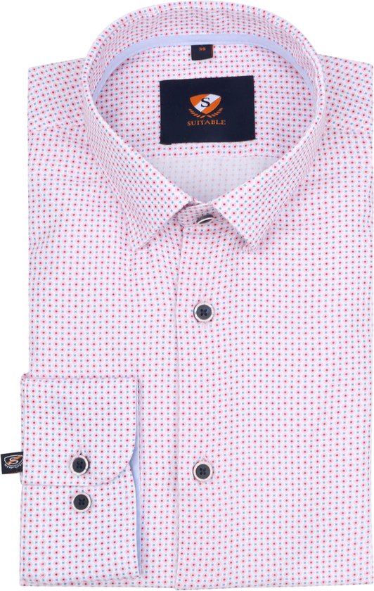 Suitable - Overhemd Print Roze - Heren - Maat 40 - Slim-fit