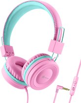 iClever - HS14 - kinderkoptelefoon - volumebegrenzing - microfoon - opvouwbaar (roze/lichtblauw)