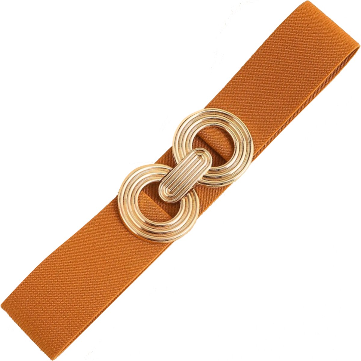 Elastische Riem - Cirkel Cognac/Goud | Tailleriem | Metaal / Polyester | Fashion Favorite