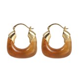 The Jewellery Club - Nina earring brown - Oorbellen - Dames oorbellen - Stainless steel - Bruin - Goud - 3,2 cm