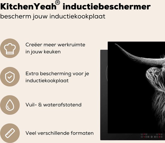 KitchenYeah® Inductie beschermer 91.6x52.7 cm - Schotse hooglander - Zwart - Koe - Dieren - Kookplaataccessoires - Afdekplaat voor kookplaat - Inductiebeschermer - Inductiemat - Inductieplaat mat