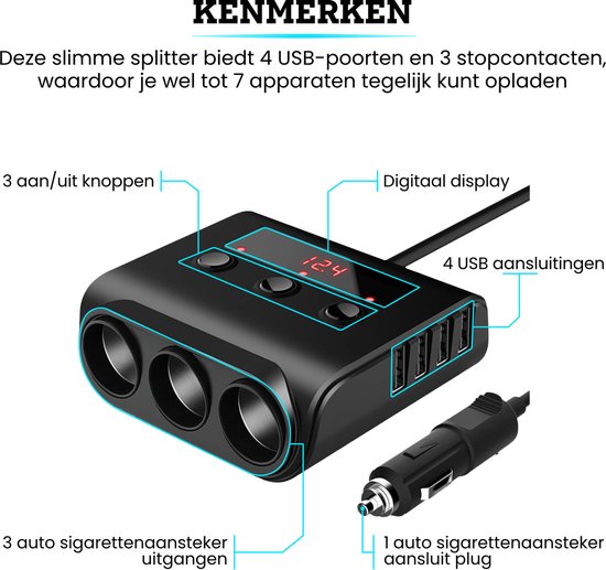 Somstyle Répartiteur Allume Cigare Voiture - Charge Rapide 3.0 - 4 Ports USB  - 100W 