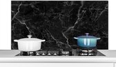 Spatscherm keuken 120x60 cm - Kookplaat achterwand - Marmer print - Zwart - Muurbeschermer - Zwarte spatwand fornuis - Hoogwaardig aluminium - Aanrecht decoratie - Keukenaccessoires