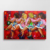 4 Dansende dikke dames | Vrolijk Schilderij | 90x60cm | Dikte 4 cm | Canvas schilderijen woonkamer | Wanddecoratie | Schilderij op canvas | Kunst | Corrie Leushuis