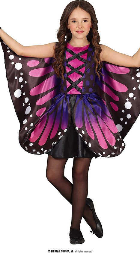 Guirca - Vlinder Kostuum - Prachtige Roze Paarse Vlinder - Meisje - Roze, Zwart - 10 - 12 jaar - Carnavalskleding - Verkleedkleding