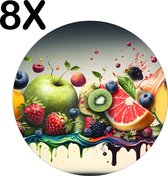 BWK Flexibele Ronde Placemat - Tropisch Fruit met Splashes - Set van 8 Placemats - 50x50 cm - PVC Doek - Afneembaar