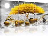 Afbeeldingen boom geel, natuur goud bomen canvas foto's, 3-delige wandafbeeldingen woonkamer, moderne geluksboom kunstdruk wanddecoratie voor slaapkamer, keuken, eetkamer en badkamer