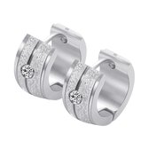 Fako Bijoux® - Oorbellen - Oorringen - Stainless Steel - Glitter Kristal Duo - 7mm Breed - Zilverkleurig