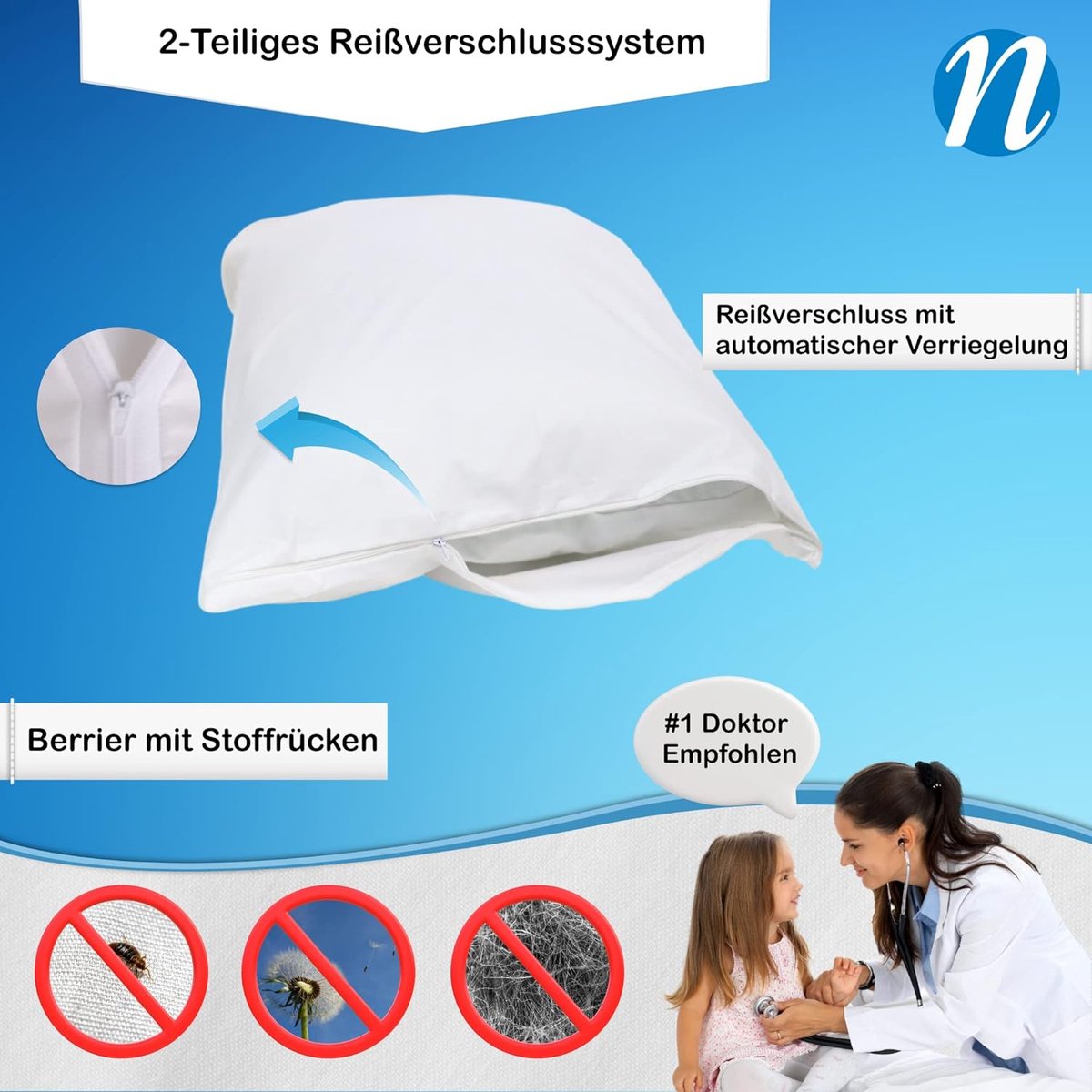 Bedwanzen-, stofmijt- en allergie-controle-kussenbescherming van 100% katoen, 40 x 40 cm