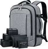 SHOP YOLO - Rugzak Dames reizen -Handbagage- 6-delige kledingzakken- waterdichte -17.3 inch laptop met USB - Grijs