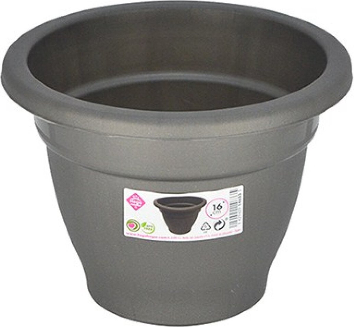 Hega Hogar Plantenpot/bloempot - grijs - 16 cm - kunststof