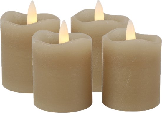 Bougies/bougies pilier LED Countryfield - 4x pcs - beige - D5 x H7,2 cm - minuterie - beige chaud