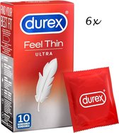Durex Condooms – Thin Feel Ultra (Extra Dun) - 60 Stuks (6 x 10st) – Discreet en Stevig Verpakt